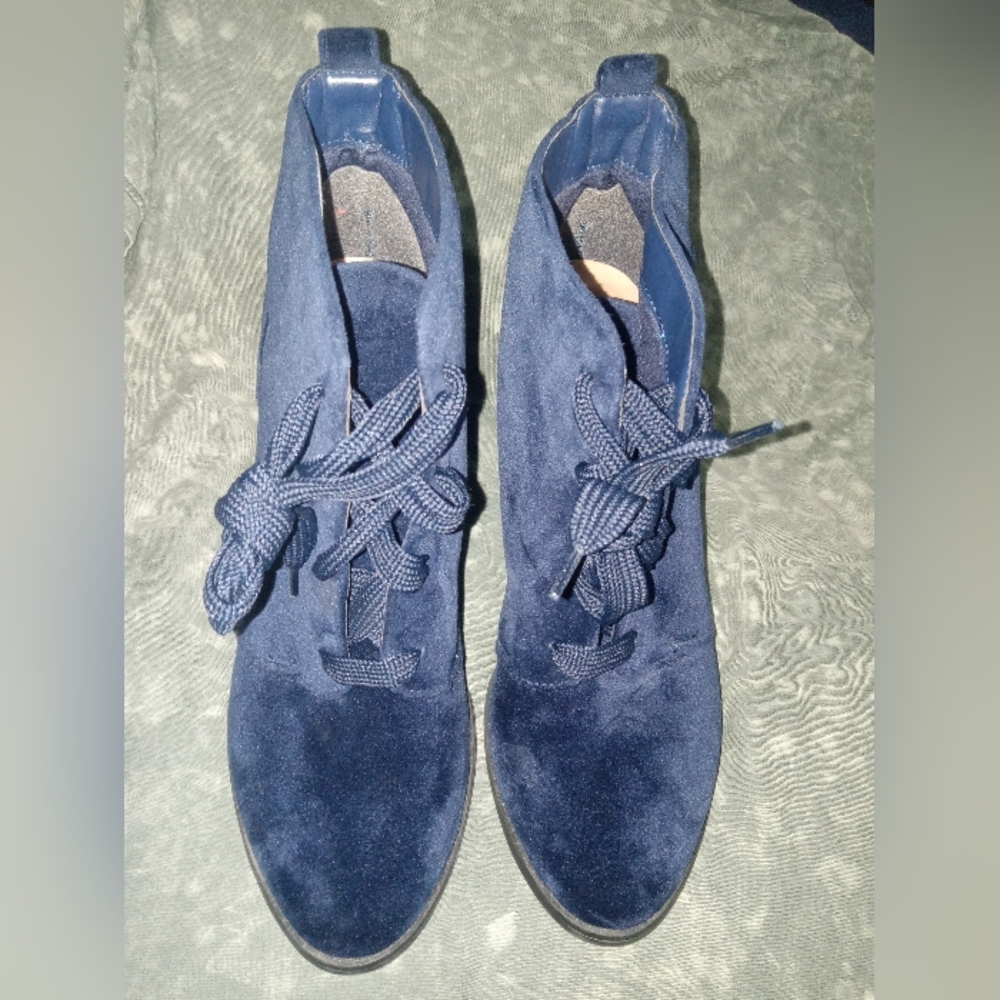 New Call It Spring Dark Blue Velvet Lace Up Booties Womens Size 11 - Picture 2 of 7